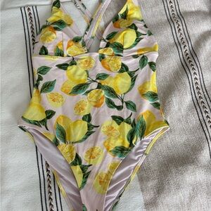 Yellow Lemon Print One-Piece Swimsuit - Women's